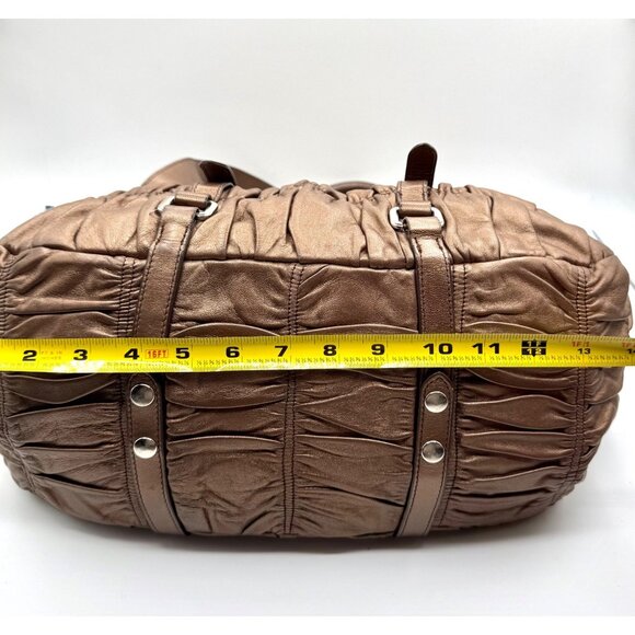 Timmy Woods Metallic Ruched Satchel Shoulder Bag Bronze Gold Convertible Rare - Picture 9 of 10